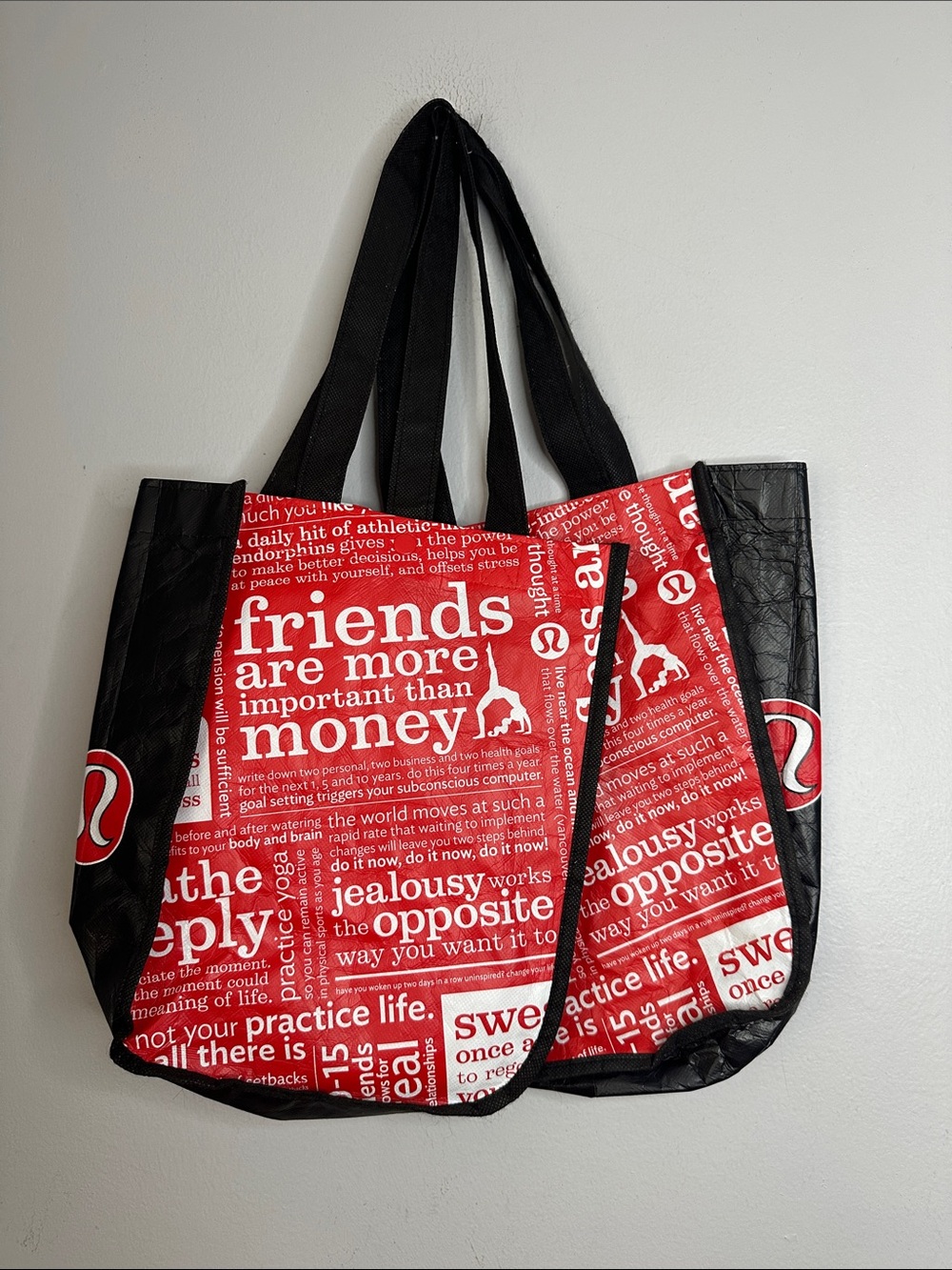2 lululemon athletica Red and Black Text-Print Totes